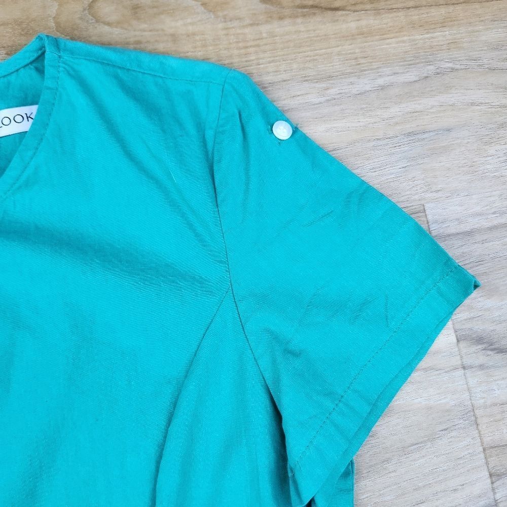 🍑Teal Button Tab Short Sleeve Dress Medium - Picture 7 of 14